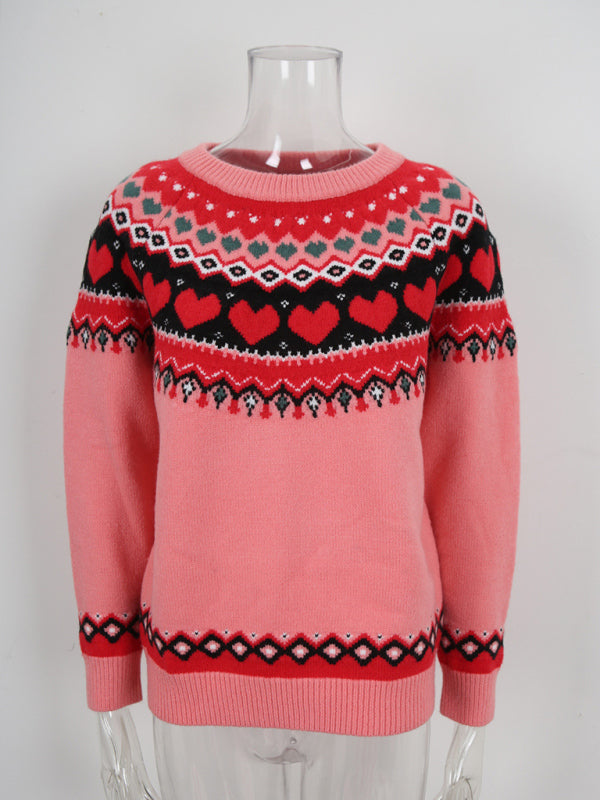 Love Heart Sweater Pullover Valentine's Day New Year Christmas Casual Jacquard Knit Cardigan