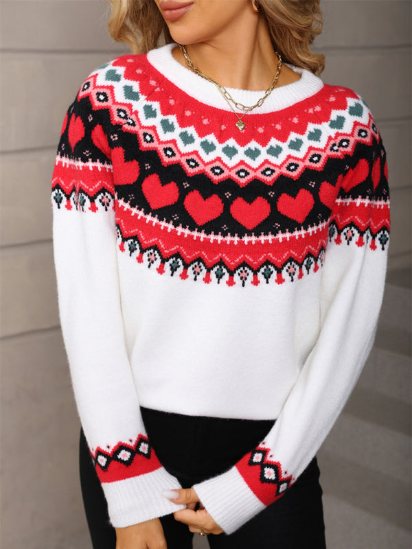 Love Heart Sweater Pullover Valentine's Day New Year Christmas Casual Jacquard Knit Cardigan