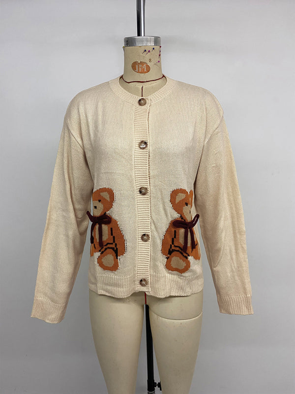 Cute bear cardigan jacket, simple, sweet and versatile sweater