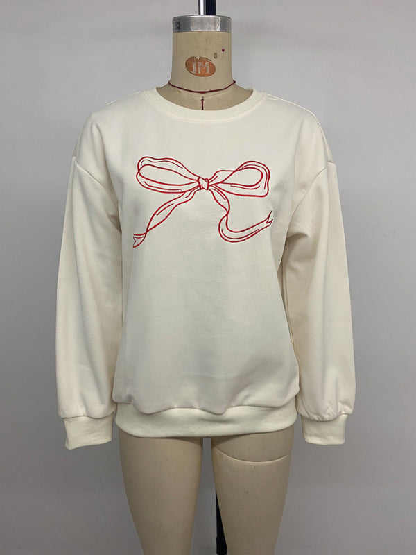 Casual Loose Round Neck Long Sleeve Sweatshirt Sweet And Fashionable Bow Sweatshirt