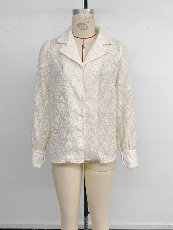 Diamond check suit collar cardigan long-sleeved shirt
