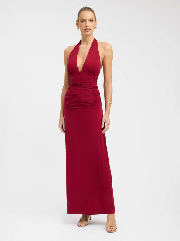 Sexy Halterneck Deep V-Neck Halter-Back Slit Solid Color Maxi Dress Blue / L by Blue Zone Planet Sexy Halterneck Deep V-Neck Halter-Back Slit Solid Color Maxi Dress Blue / L by Blue Zone Planet