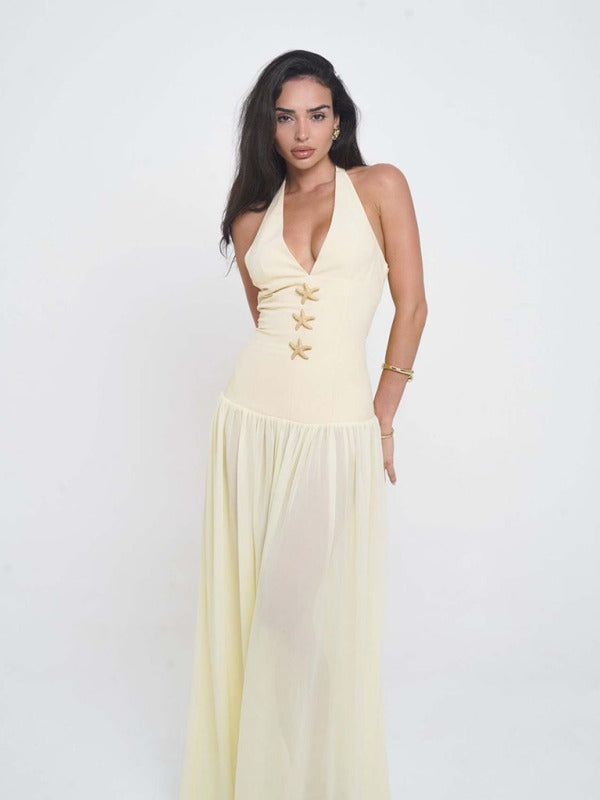 New fashion sexy hot girl starfish decoration splicing lace long dress Blue Zone Planet New fashion sexy hot girl starfish decoration splicing lace long dress Blue Zone Planet