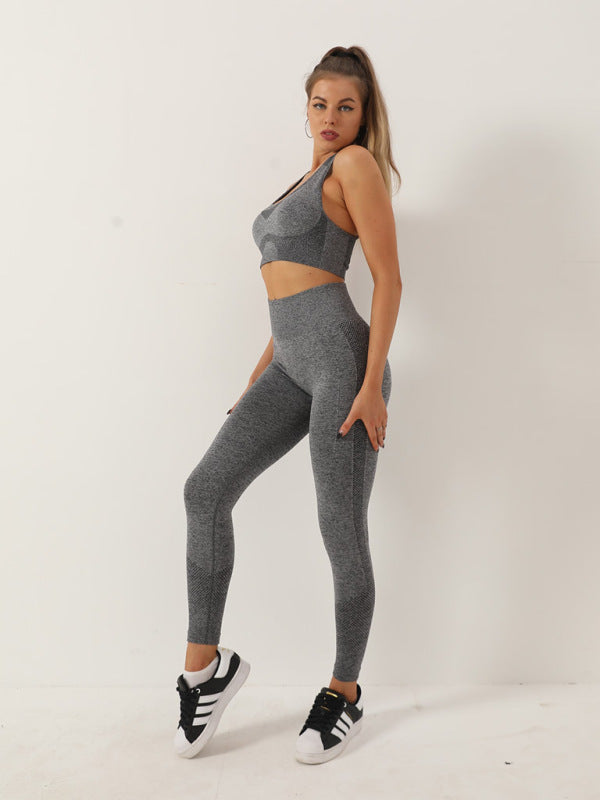 Blue Zone Planet | Seamless Dotted Two-piece Peach Hip Trousers Racerback Bra Vest Sports Suit BLUE ZONE PLANET