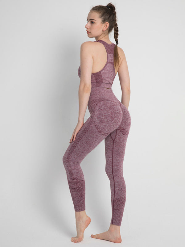 Blue Zone Planet | Seamless Dotted Two-piece Peach Hip Trousers Racerback Bra Vest Sports Suit BLUE ZONE PLANET