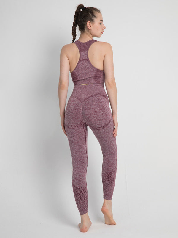 Blue Zone Planet | Seamless Dotted Two-piece Peach Hip Trousers Racerback Bra Vest Sports Suit BLUE ZONE PLANET