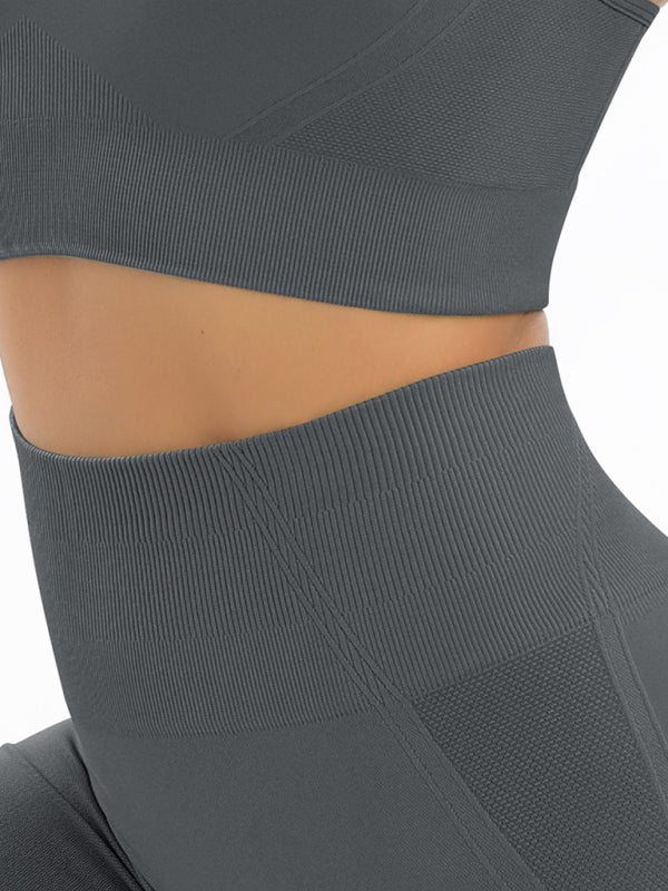 Beautiful Back High Waist Peach Hip Seamless Knitted Tank Top Shorts Two-Piece Set BLUE ZONE PLANET