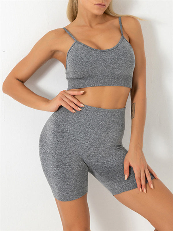 Blue Zone Planet | Solid Color Seamless Camisole Yoga Sports Bra + Shorts Two-Piece Set BLUE ZONE PLANET