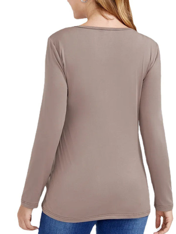 Blue Zone Planet | European and American solid color nursing V-neck long-sleeved maternity dress kakaclo