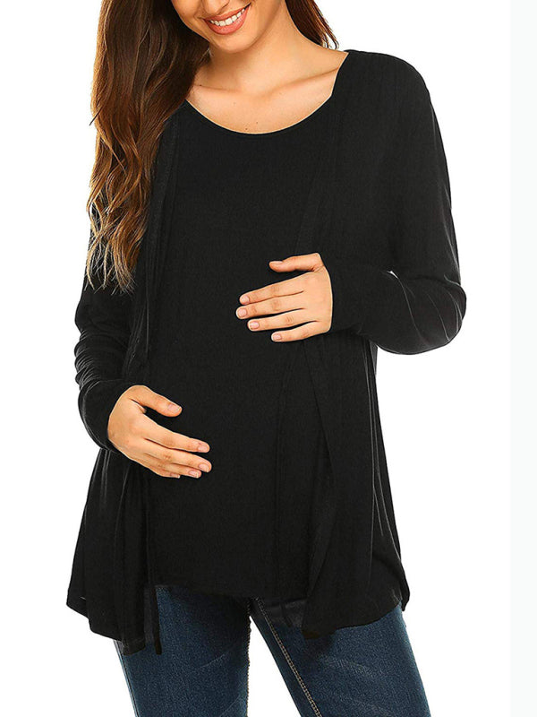 Blue Zone Planet | Long Sleeve Tie Breastfeeding Maternity Round Neck Top BLUE ZONE PLANET