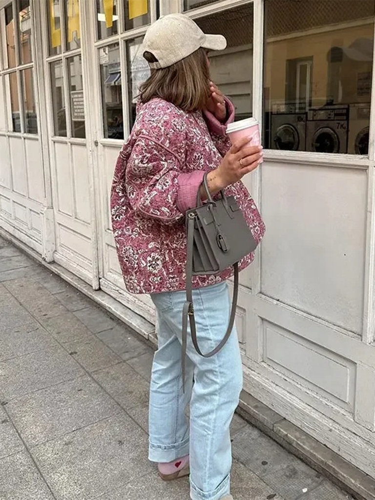 Blue Zone Planet | Sally's Street Retro Floral Print Style Quilted Jacket BLUE ZONE PLANET