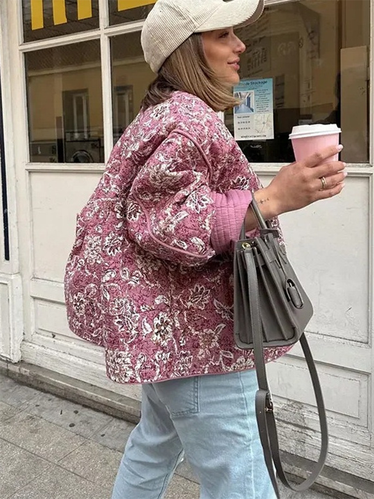Blue Zone Planet | Sally's Street Retro Floral Print Style Quilted Jacket BLUE ZONE PLANET