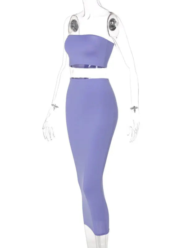knit tube top bag hip skirt two piece set kakaclo