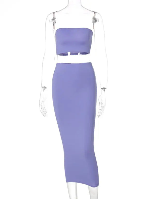 knit tube top bag hip skirt two piece set kakaclo