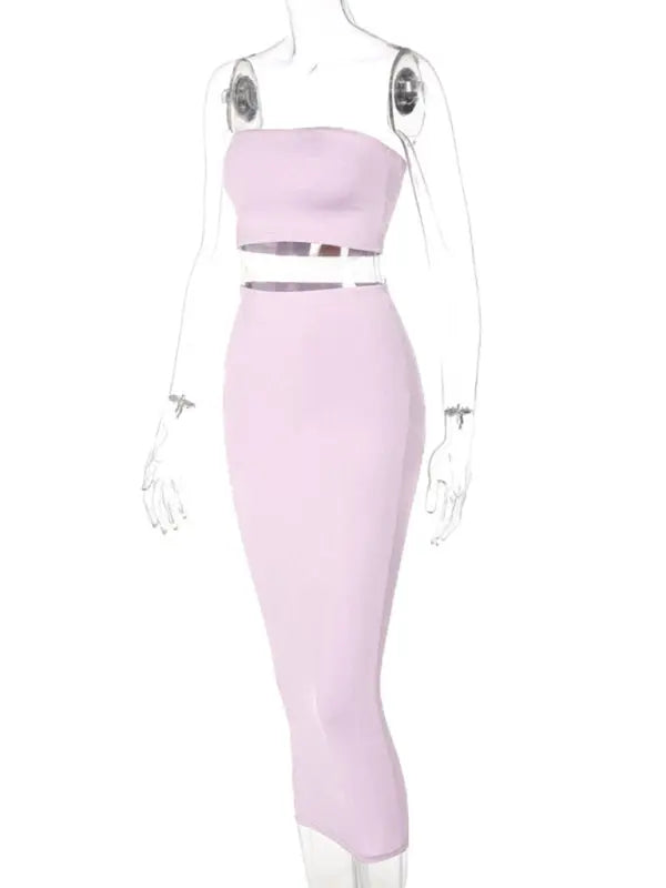 knit tube top bag hip skirt two piece set kakaclo