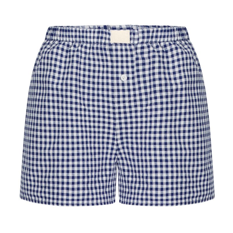 Blue Zone Planet | Women's casual and comfortable high-waisted loose wide-leg retro plaid shorts kakaclo
