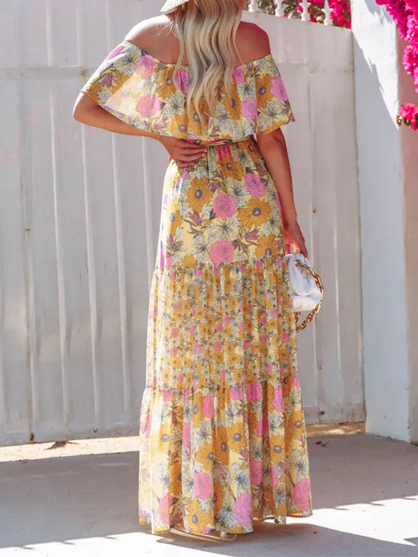 one-shoulder printed long swing dress BLUE ZONE PLANET