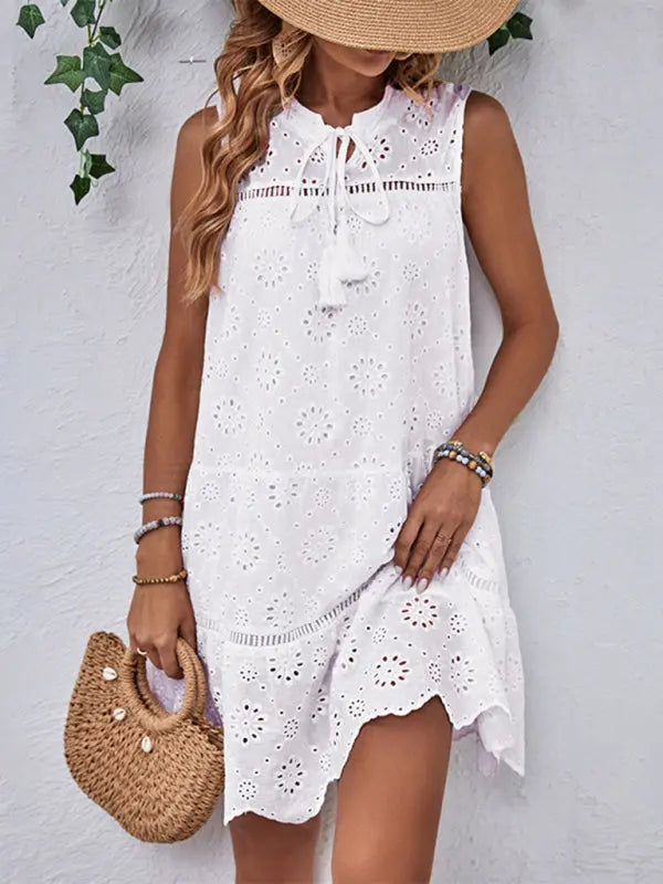 patchwork lace babydoll dress holiday style dress BLUE ZONE PLANET