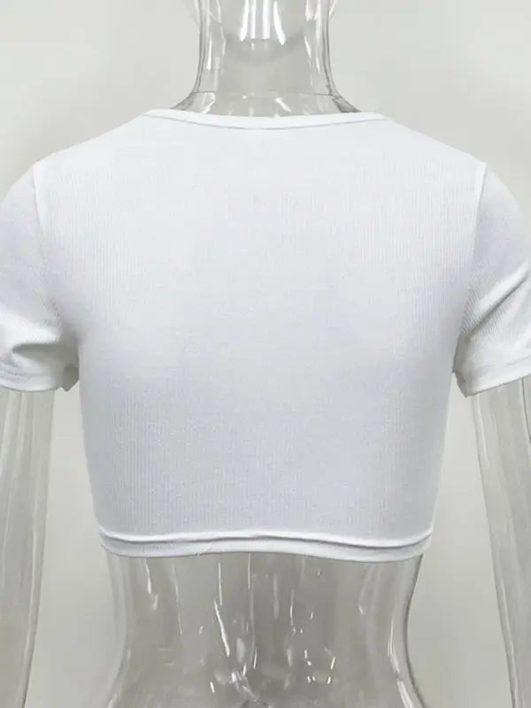 pit bar exposed navel short cut-out round neck short-sleeved T-shirt kakaclo