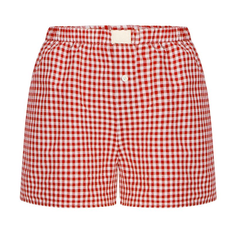 Blue Zone Planet | Women's casual and comfortable high-waisted loose wide-leg retro plaid shorts kakaclo