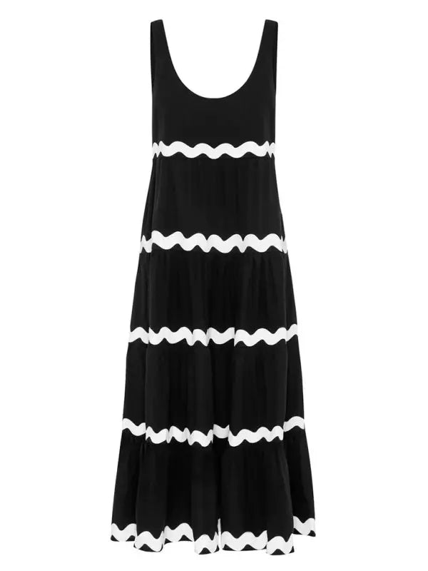 simple u-shaped collar corrugated tube top solid color A-line spaghetti strap skirt BLUE ZONE PLANET