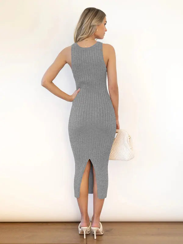 sleeveless open ribbed tight package hip dress one-step dress BLUE ZONE PLANET