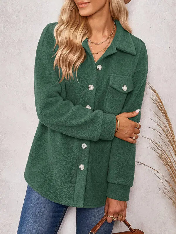 solid color fashion Lapel Plush loose coat BLUE ZONE PLANET