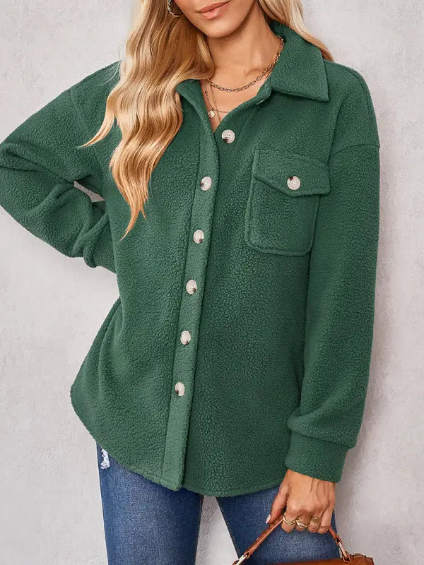 solid color fashion Lapel Plush loose coat BLUE ZONE PLANET