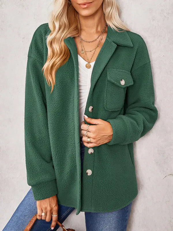 solid color fashion Lapel Plush loose coat BLUE ZONE PLANET