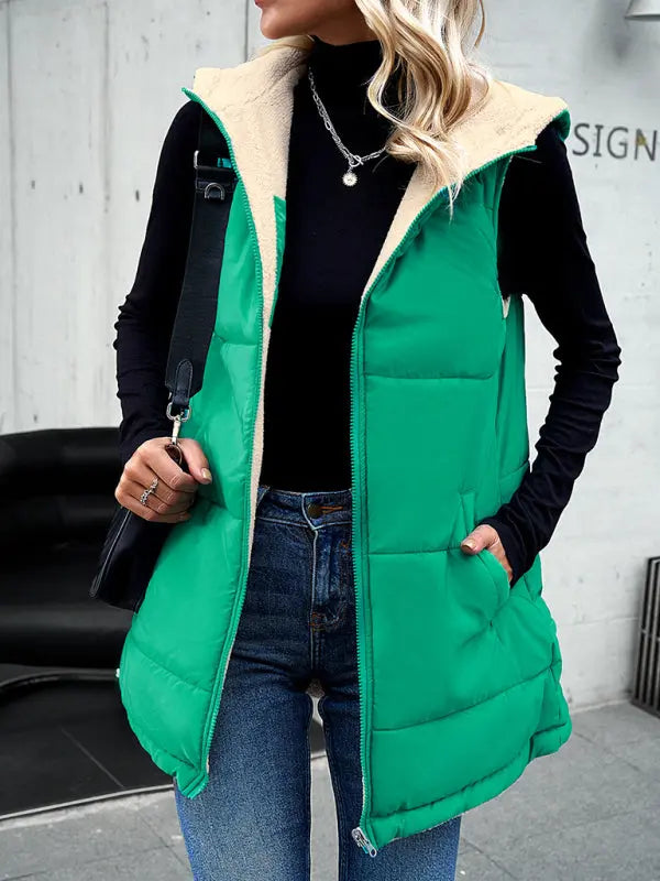 solid color winter loose commuting mid-length hooded cotton coat BLUE ZONE PLANET