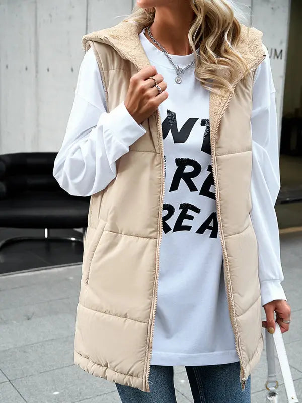 solid color winter loose commuting mid-length hooded cotton coat BLUE ZONE PLANET