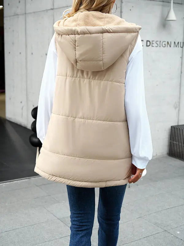 solid color winter loose commuting mid-length hooded cotton coat BLUE ZONE PLANET