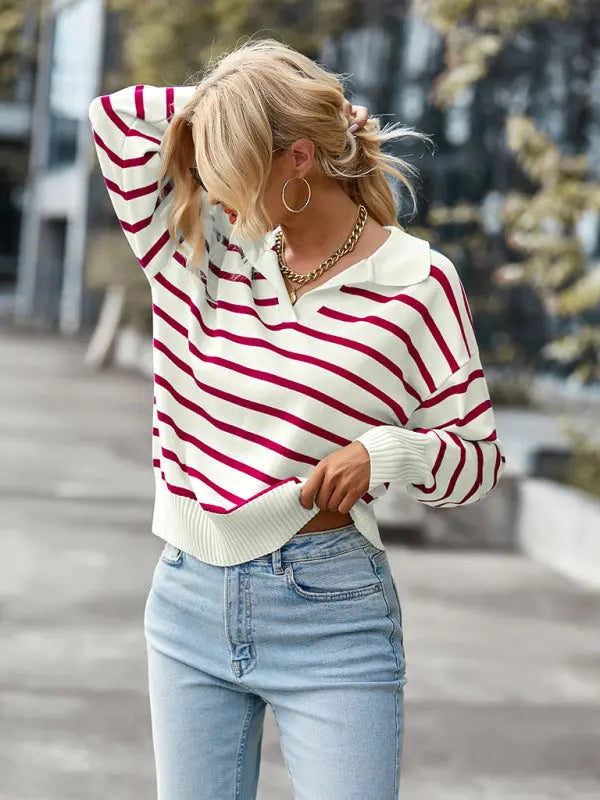 stripe soft and comfortable warm top BLUE ZONE PLANET