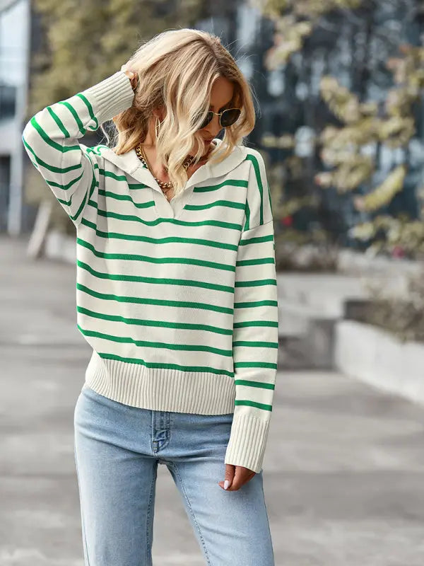 stripe soft and comfortable warm top BLUE ZONE PLANET