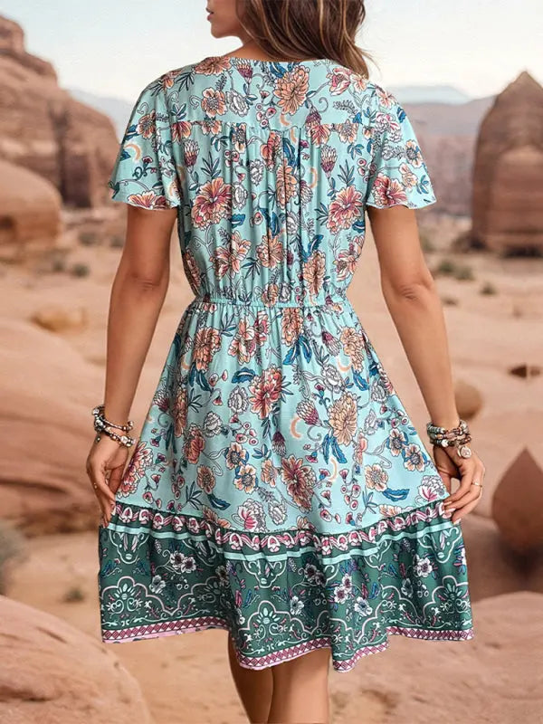 v-neck bohemian style dress kakaclo