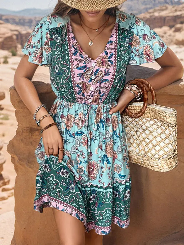 v-neck bohemian style dress kakaclo