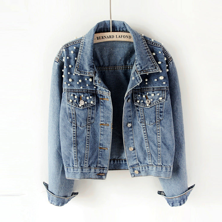 Blue Zone Planet | Women's heavy beaded loose denim jacket BLUE ZONE PLANET
