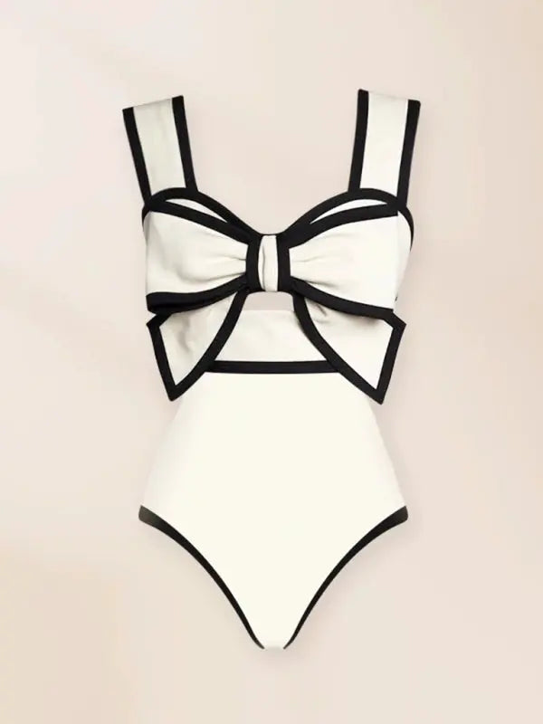 vacation bow one-piece swimsuit + polka dot print skirt (single piece) BLUE ZONE PLANET