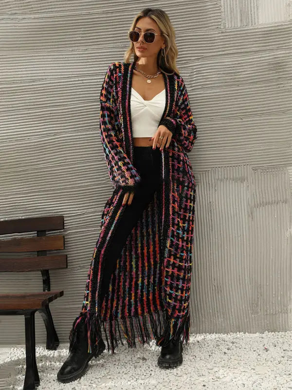 women's tassel long cardigan coat sweater kakaclo