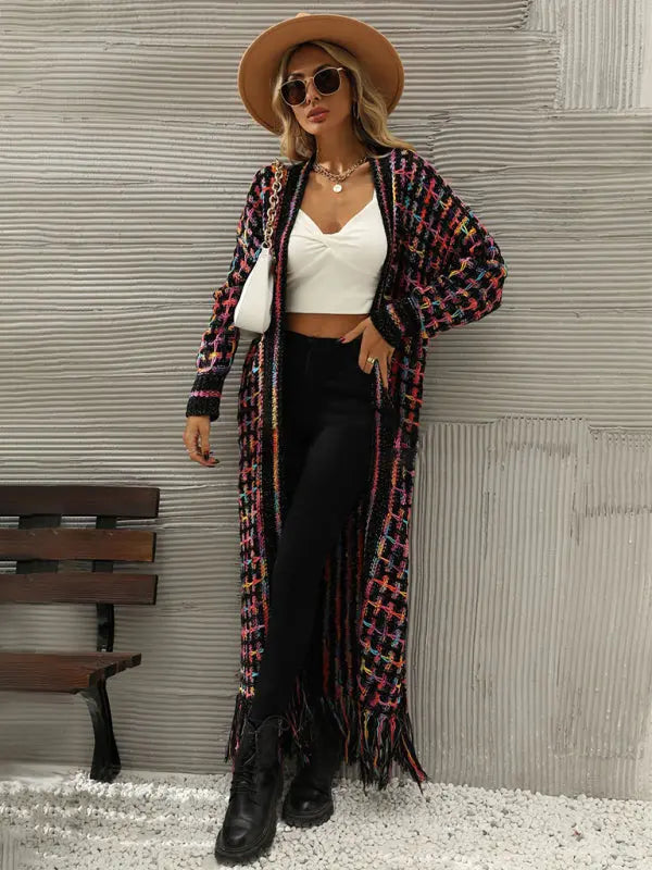 women's tassel long cardigan coat sweater kakaclo