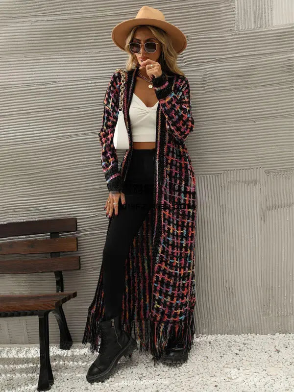 women's tassel long cardigan coat sweater kakaclo