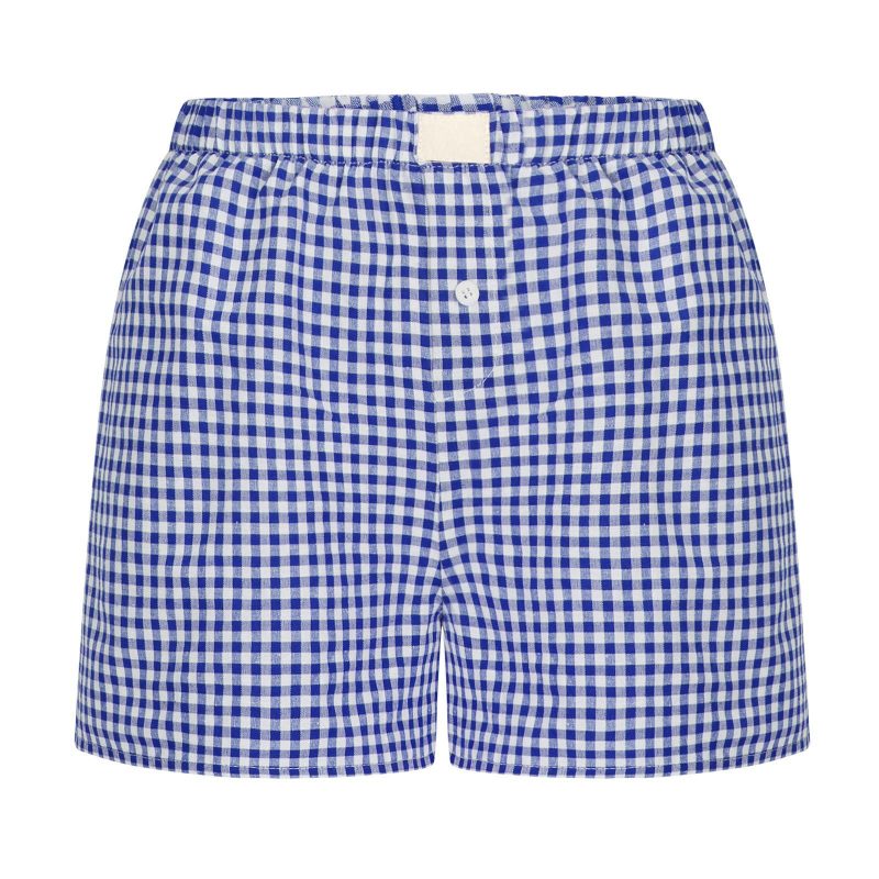 Blue Zone Planet | Women's casual and comfortable high-waisted loose wide-leg retro plaid shorts kakaclo