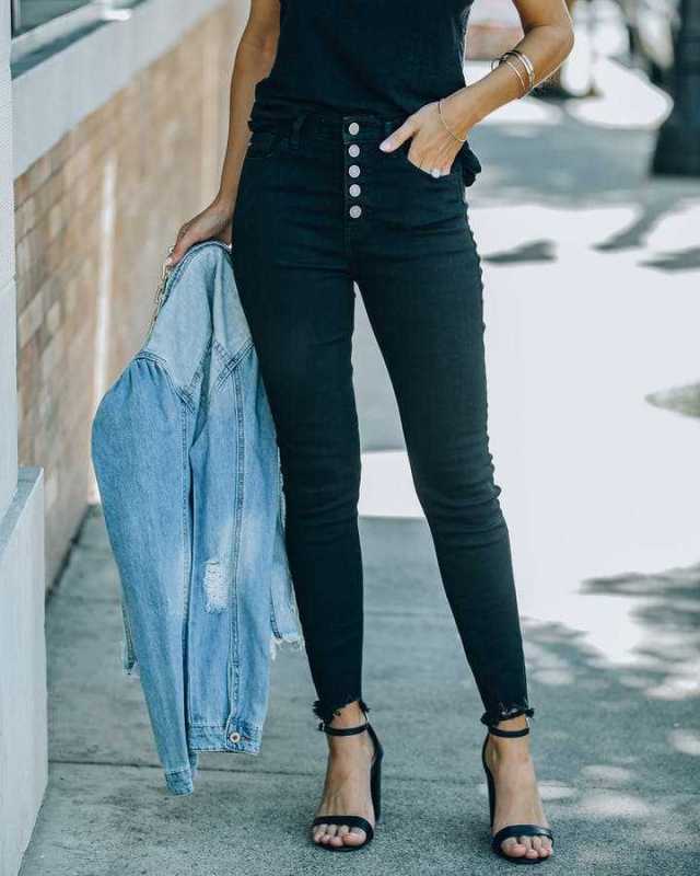 Blue Zone Planet | Black all-match denim elastic pencil pants boot pants BLUE ZONE PLANET
