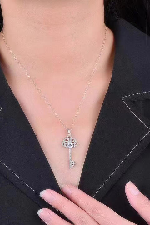 1 Carat Moissanite Key Pendant Necklace BLUE ZONE PLANET