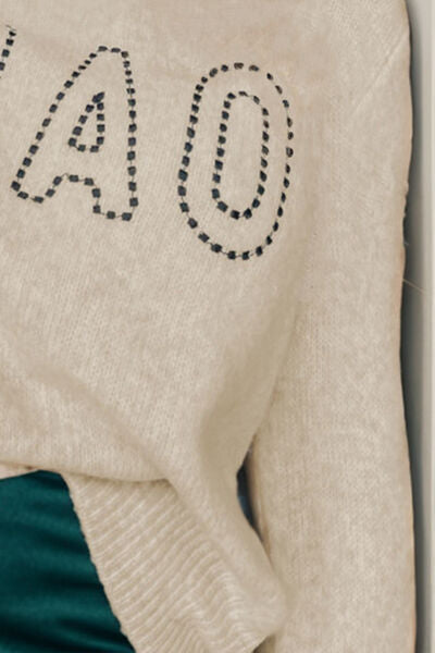 CIAO Round Neck Dropped Shoulder Sweater BLUE ZONE PLANET