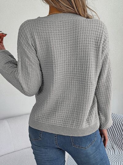 Blue Zone Planet | Cable-Knit Round Neck Long Sleeve Sweater BLUE ZONE PLANET