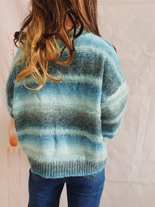 Blue Zone Planet | Striped Round Neck Long Sleeve Sweater BLUE ZONE PLANET