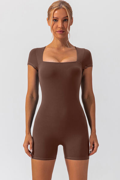 Blue Zone Planet | Square Neck Cap Sleeve Active Romper BLUE ZONE PLANET