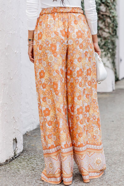 Blue Zone Planet | Floral Tie Front Wide Leg Pants BLUE ZONE PLANET