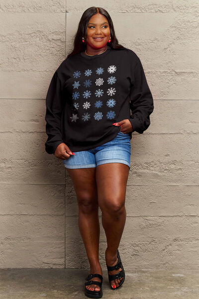 Blue Zone Planet | Simply Love Full Size Snowflakes Round Neck Sweatshirt BLUE ZONE PLANET